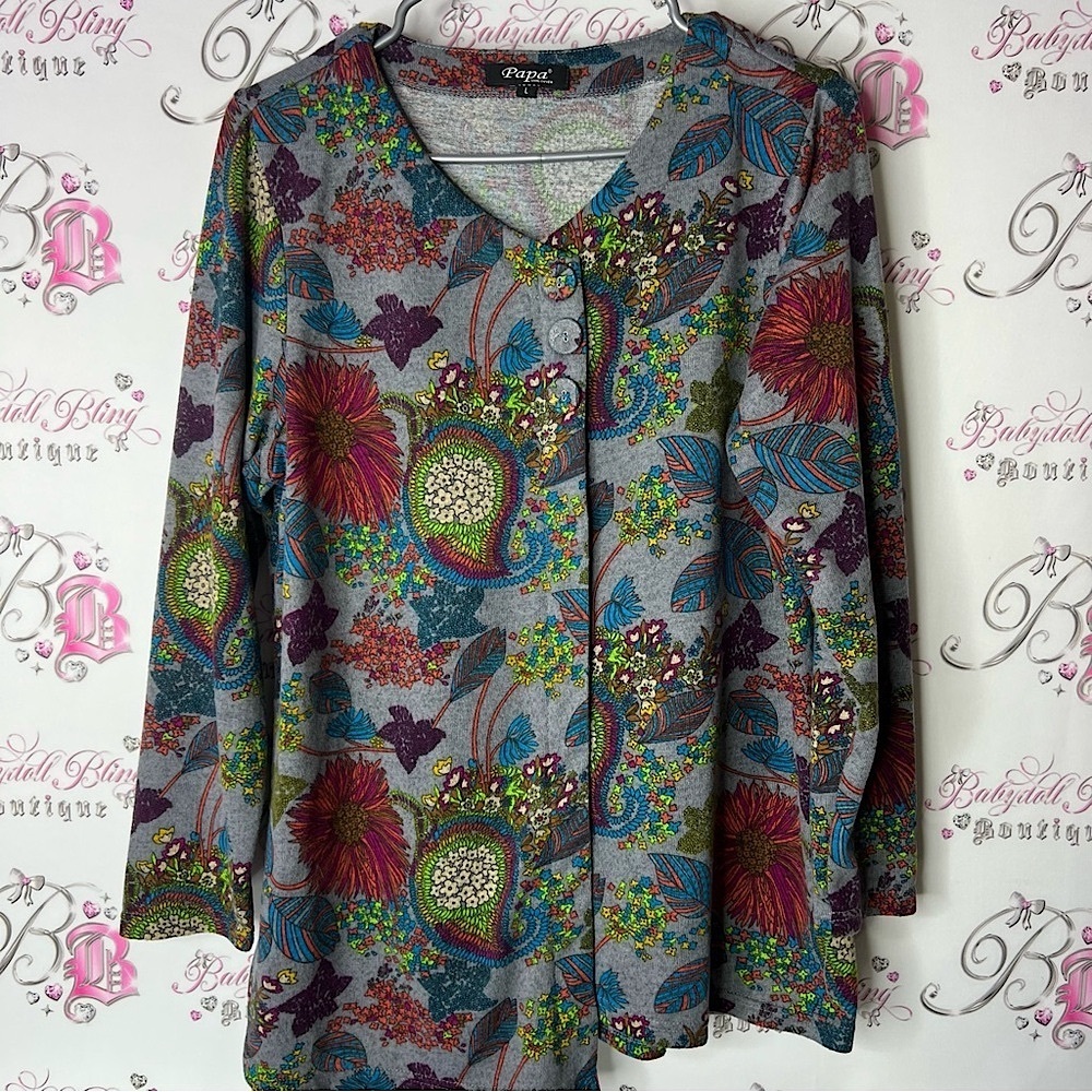 Papa Vancouver cardigan sweater paisley Multicolored long sleeve Graphic Blouse